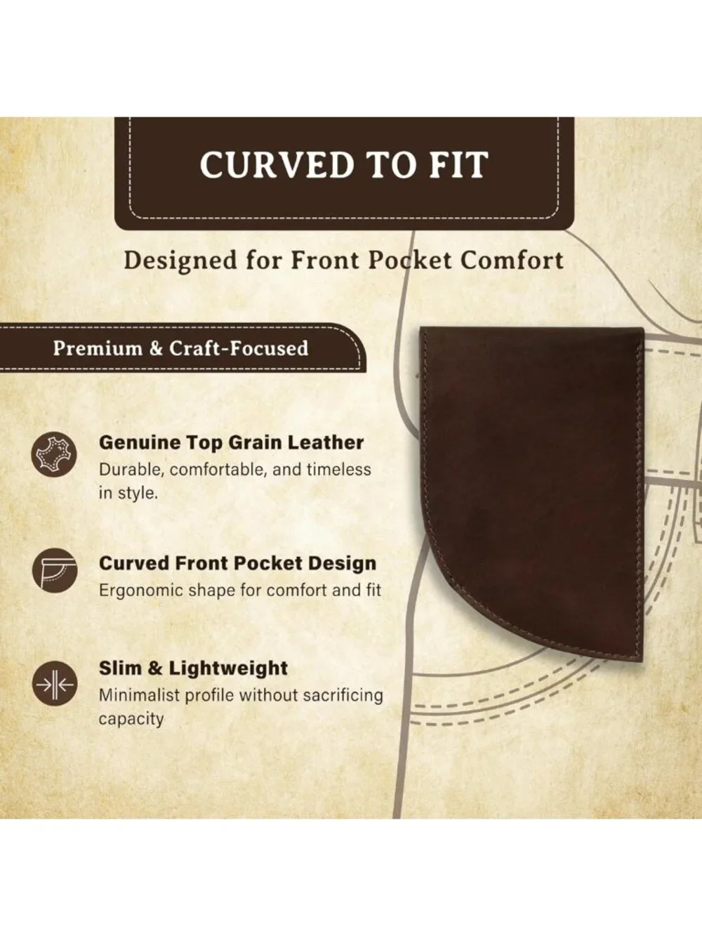Minimalist Genuine Leather Wallet for Men - Slim Front Pocket, 3 Card Slots & ID